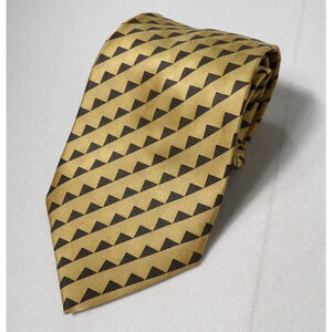 Gior Gio Brutini Mens Neck Tie Silk Geometric Diamond Triangle Gold Black Design